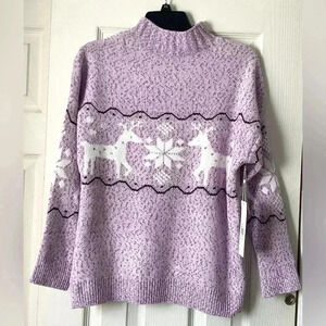 NWT Snowflake NY pink Soft snowflake pattern with reindeer knit Sweater Sz  L/XL